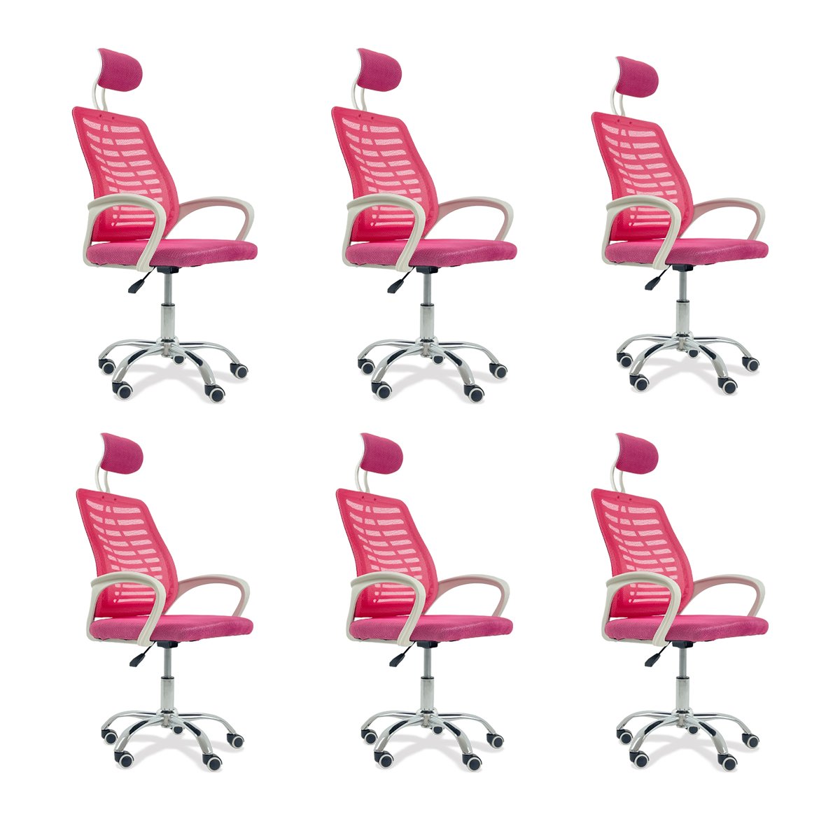 Kit 6 Cadeiras Escritório Diretor Oficial Mesh Com Encosto Rosa