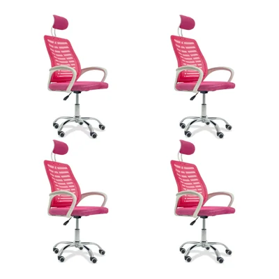 Kit 4 Cadeiras Escritório Diretor Oficial Tela Mesh Com Encosto Rosa