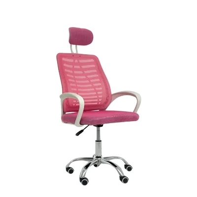 Cadeira Escritório Oficial Diretor Mesh Rosa Branco Encosto