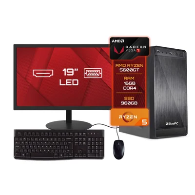 Computador Completo BluePC Amd Ryzen 5 5600gt 16gb Ddr4 SSD 960gb Vega 7 - Monitor 20"