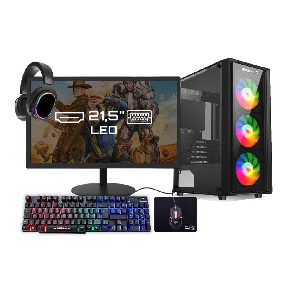 PC Gamer Completo Bluepc Amd Ryzen 5 5600gt 8GB Ddr4 SSD 960gb Vega 7 Monitor 21" - Kit Gamer Teclado Mouse Headset - view 4