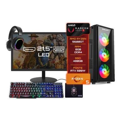 PC Gamer Completo Bluepc Amd Ryzen 5 5600gt 8GB Ddr4 SSD 480GB Vega 7 Monitor 21" - Kit Gamer Teclado Mouse Headset