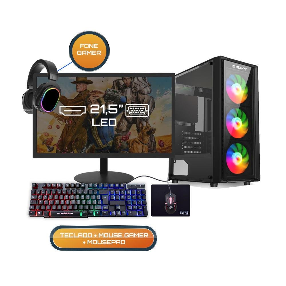 PC Gamer Completo Bluepc Amd Ryzen 5 5600gt 8GB Ddr4 SSD 480GB Vega 7 Monitor 21" - Kit Gamer Teclado Mouse Headset - view 3