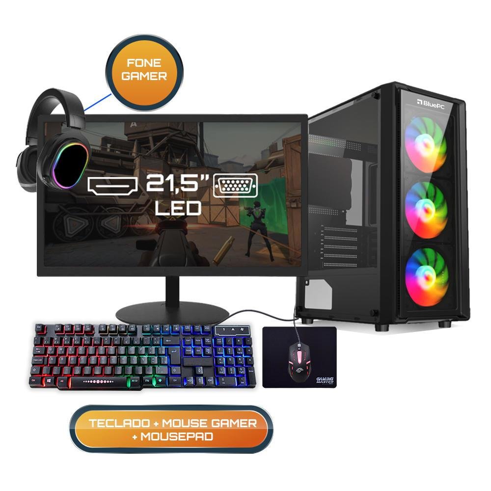 PC Gamer Completo Bluepc Amd Ryzen 7 8700g 8GB Ddr5 SSD 480GB Vega 8 Monitor 21" - Kit Gamer Teclado Mouse Headset - view 2