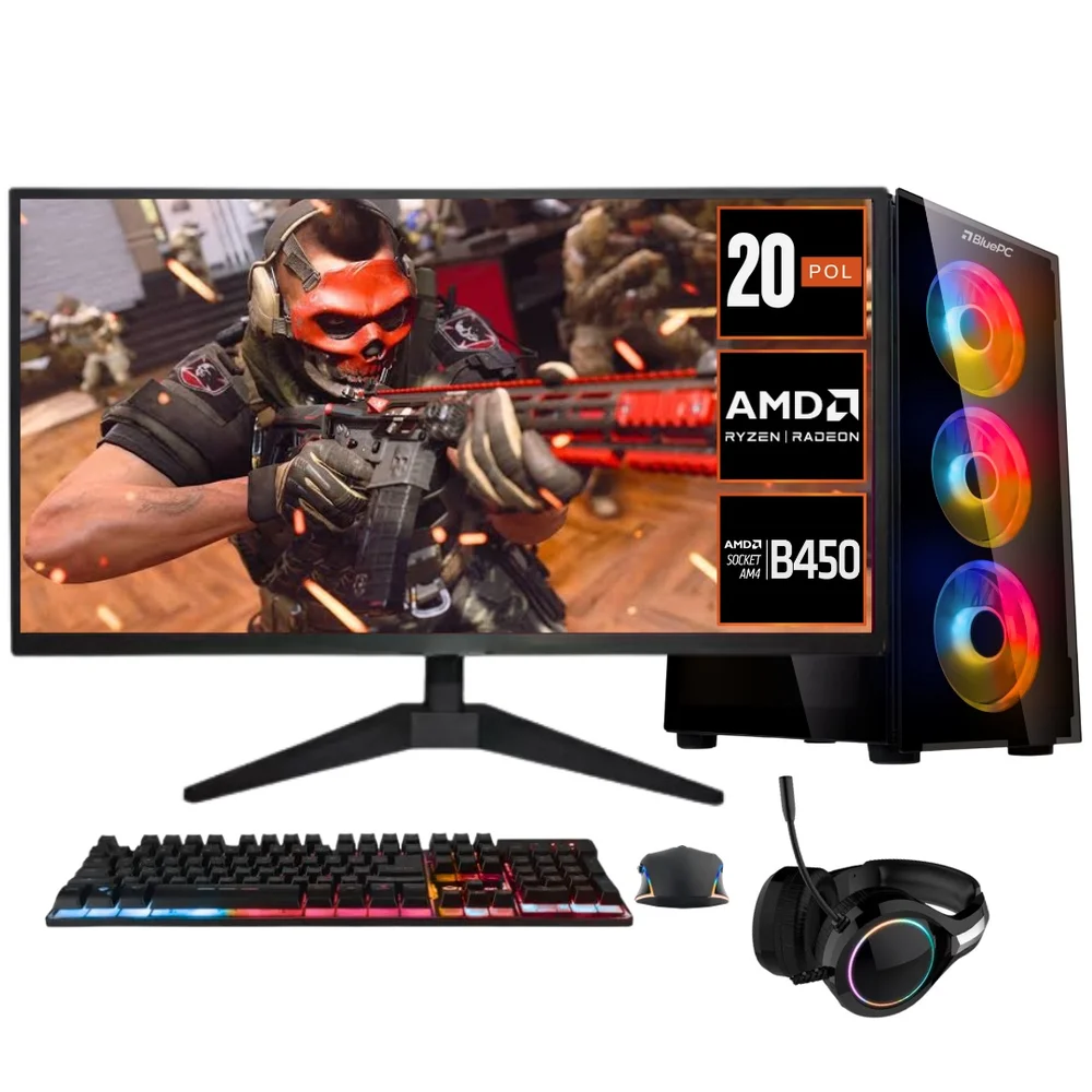 PC Gamer Completo Balão.info Legacy - Amd Ryzen 5 5600gt, 16gb Ram, Radeon Vega 7, Monitor 20", Kit Gamer Completo, SSD 480GB, Fonte 500w - Pgbp-1007leg