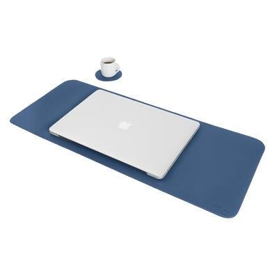 Mouse Pad Desk Pad Eddias (900x400mm) 90x40cm Em Couro Ecológico Minimalista Mesa Extra Grande - Azul Marinho