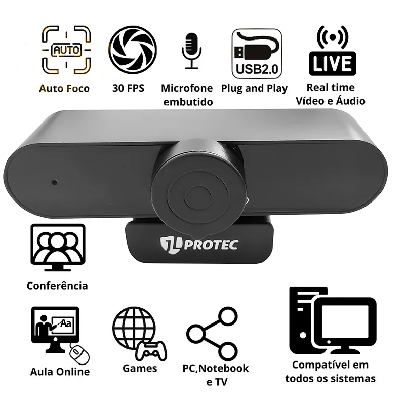 Imagem 4 de 4 do produto Full Hd 1080p Webcam Alta Resolução 2mp Mini Usb Câmera De Visão 360º Microfone Audio P/ PC Notebook
