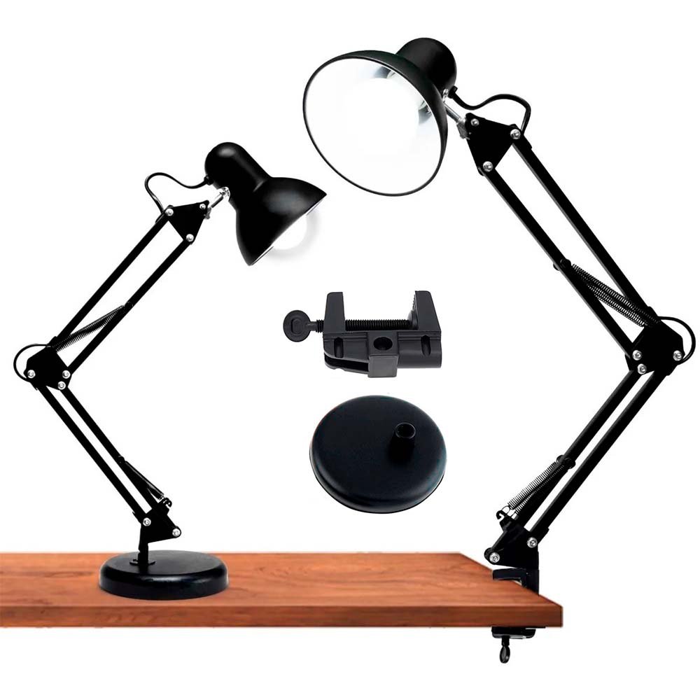 Luminaria Pixar Articulada Escritorio Bancada Mesa E27 Luz 40w Garra E Base - 2 Em 1