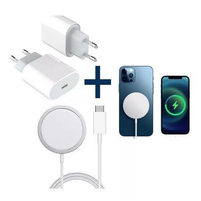 Kit Carregador Magnético Sem Fio + Carregador Usb-c 20w Compatível Iphone   11 12 13 14 15 Pro Max Mag-safe 15w Com Imã