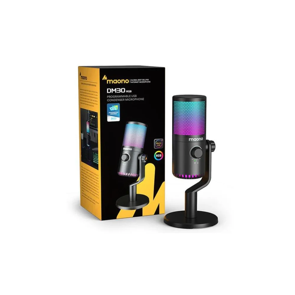 Microfone Gamer Condensador Maono Dm30, RGB, Em Metal, com Iluminação