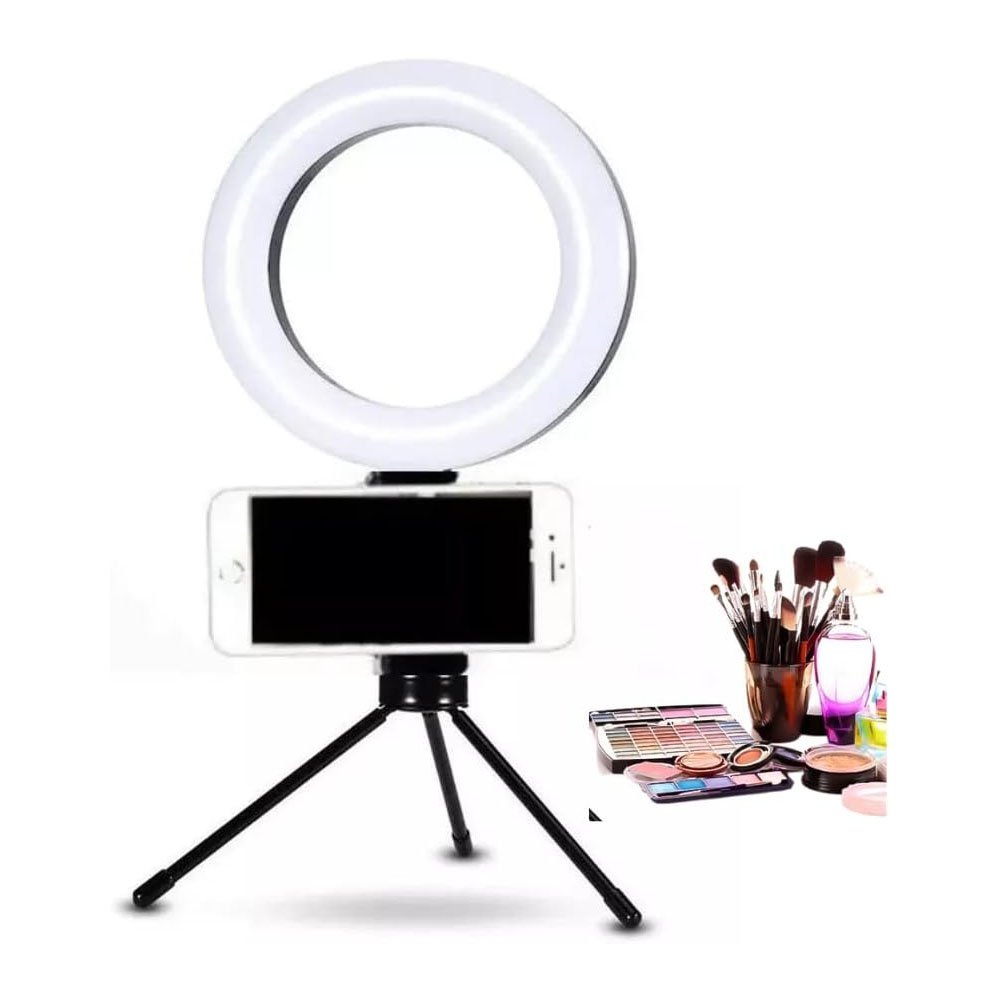 Ring Light Iluminador Anel Luz 16cm 6 " Com Tripé E Suporte Celular