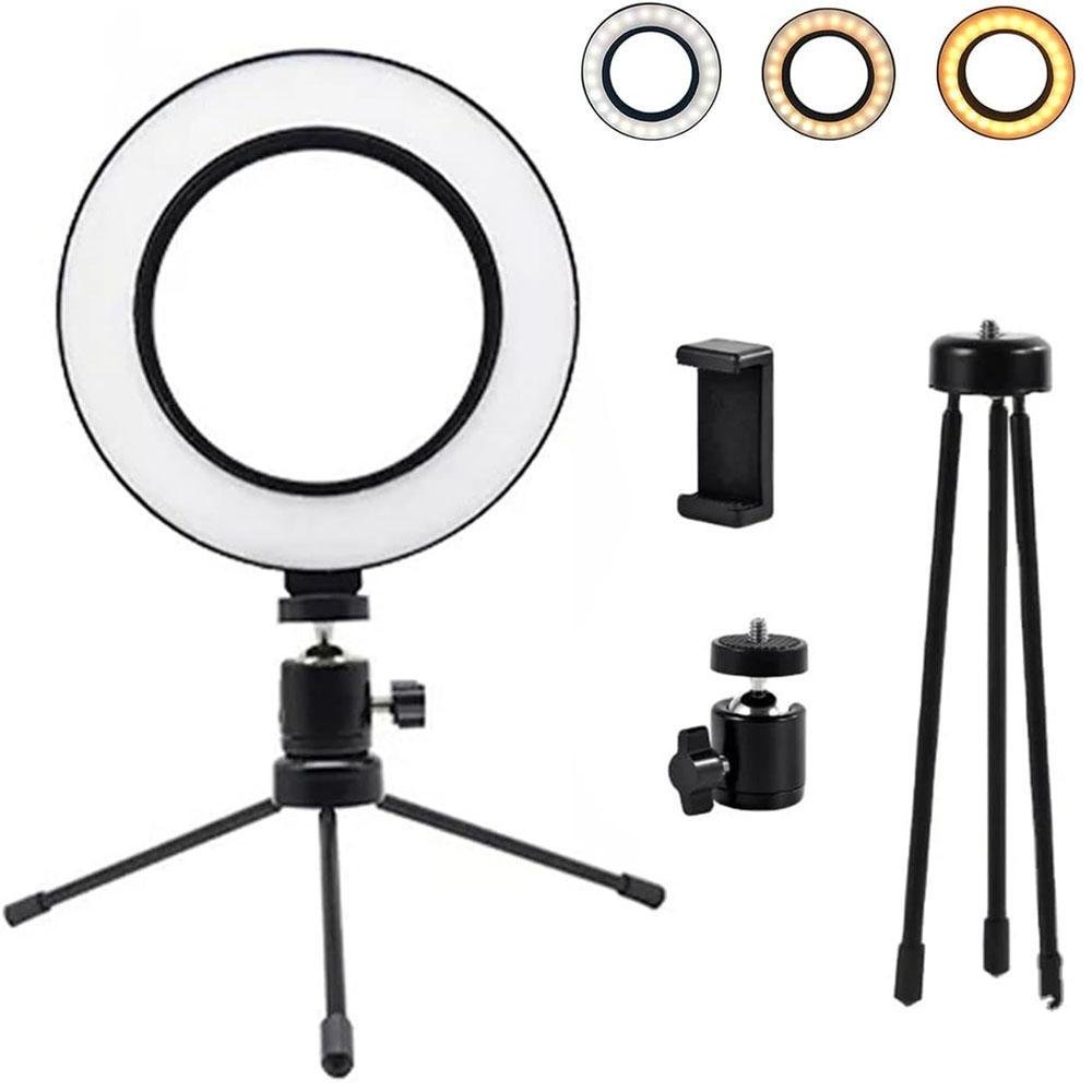 Imagem 2 de 5 do produto Ring Light Iluminador Anel Luz 16cm 6 " Com Tripé E Suporte Celular