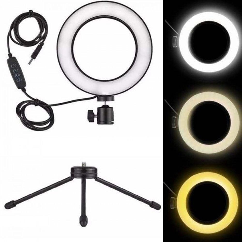 Imagem 3 de 5 do produto Ring Light Iluminador Anel Luz 16cm 6 " Com Tripé E Suporte Celular
