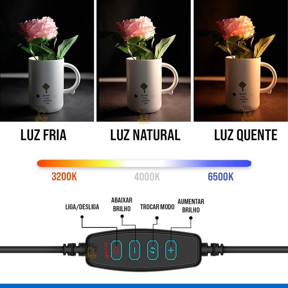 Imagem 4 de 5 do produto Ring Light Iluminador Anel Luz 16cm 6 " Com Tripé E Suporte Celular