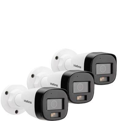Kit Intelbras 3 Câmeras De Segurança 3220 B Multi-hd Vhd Full Color Com Microfone E Áudio 20m Branca