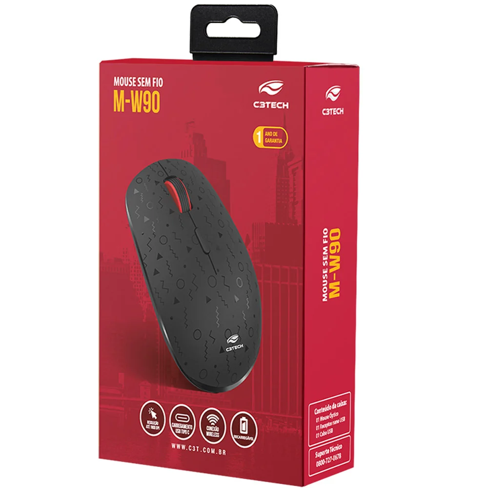 Imagem 4 de 5 do produto Mouse C3tech M-w90bk 4 Botões Wireless 1600dpi Preto