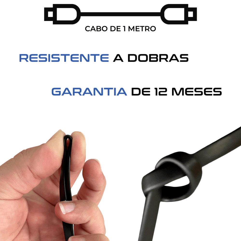 Imagem 3 de 5 do produto Cabo carregador Micro Usb / USB - 1 metro - Reforçado e flexível - Ultra rápido - Original 1 ano de garantia