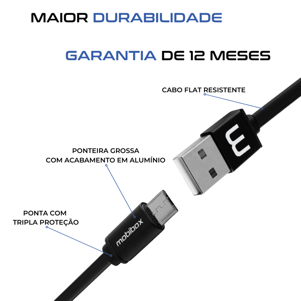 Imagem 5 de 5 do produto Cabo carregador Micro Usb / USB - 1 metro - Reforçado e flexível - Ultra rápido - Original 1 ano de garantia