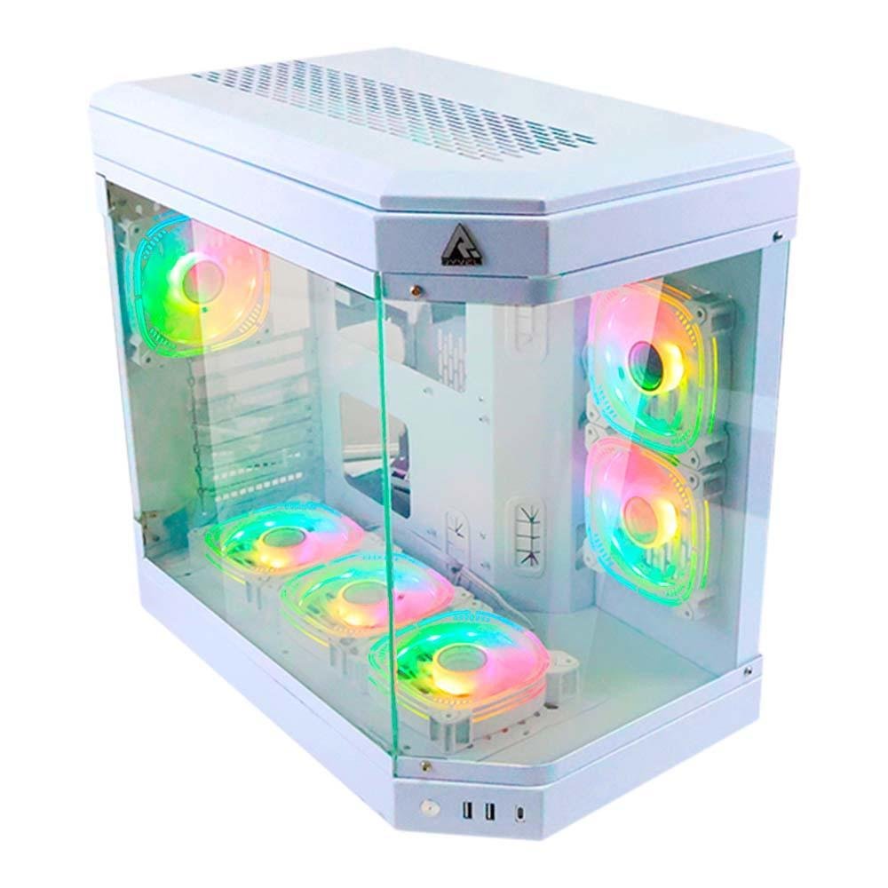 Gabinete Gamer Ryvel Hymir White Ry-gb-hr-wt Lateral E Frontal De Vidro Acompanha 10 Fans ARGB U Unica Unica