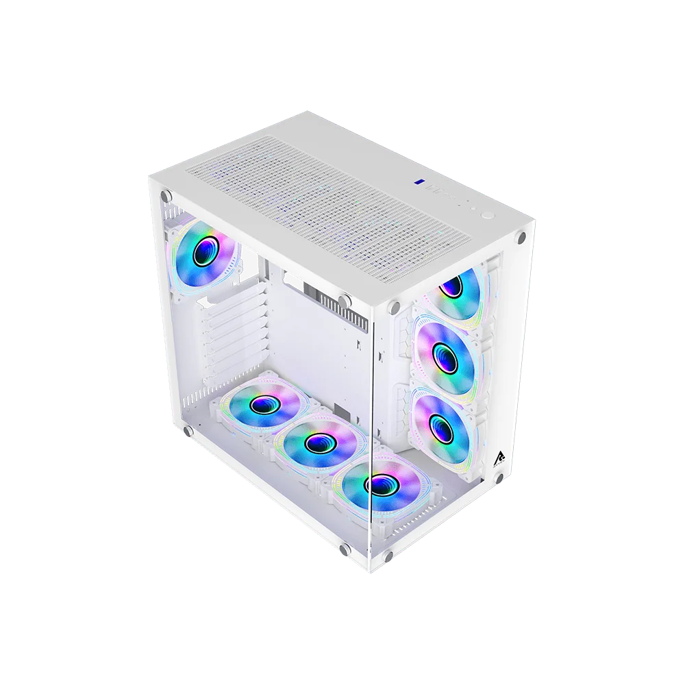 Gabinete Gamer Ryvel,  Mid Tower, ARGB, com Vidro Temperado, 9 Fans - Ry-gb-yr-wt.