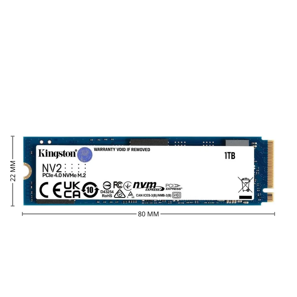Imagem 2 de 5 do produto SSD  M.2  PCie, Nvme Kingston 1 TB, Leitura: 3500 Mb/s e Gravação: 2100 Mb/s - Snv2s/1000g