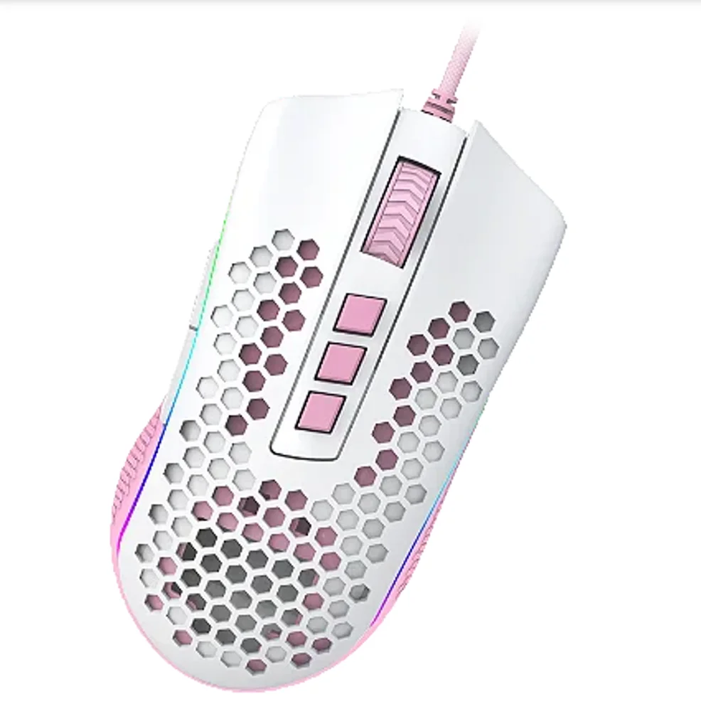 Mouse Gamer Com Fio Redragon Storm M808wp-RGB 12400 Dpi Cor Branco Com Rosa