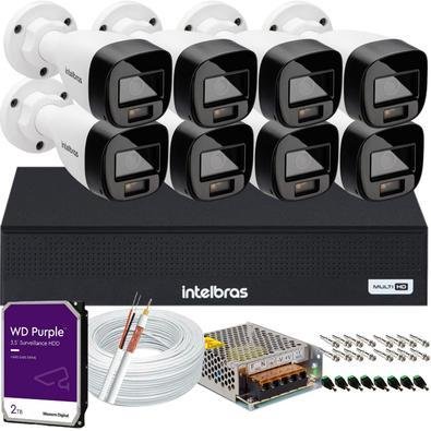 Kit Intelbras 8 Cameras Segurança  Vhd 3220b+ Microfone Audio Full Color 1080p Dvr 3008c 2TB Purple