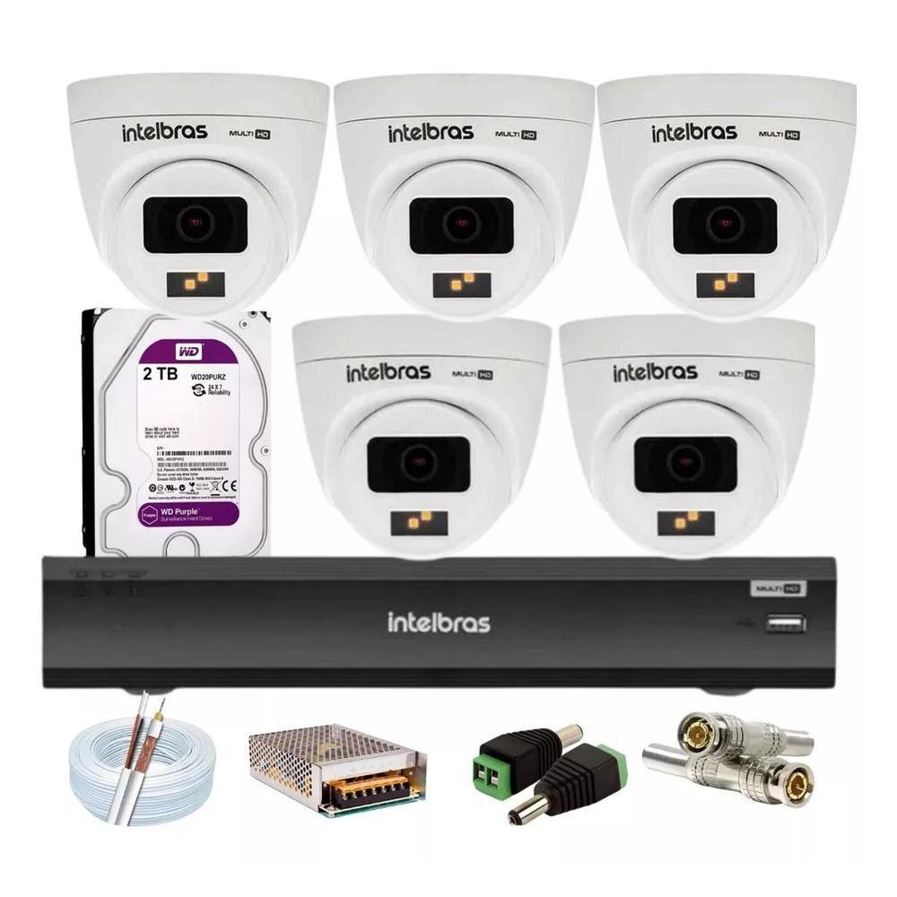Kit 6 Cameras De Segurança Intelbras Full Color 1220d Dvr Imhdx 3008 Ia Com Hd 1TB Purple