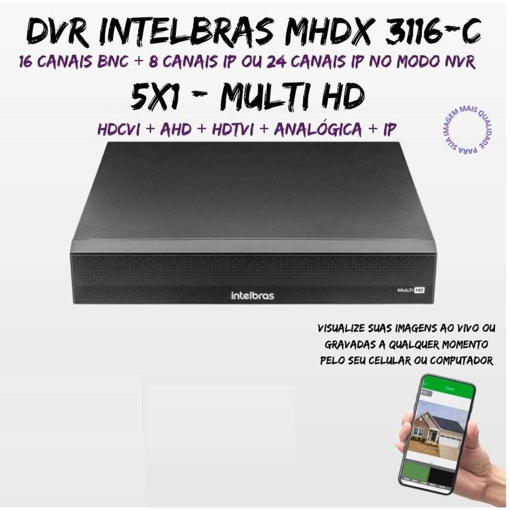 Imagem 4 de 5 do produto Kit Intelbras 16 Cameras Segurança  Vhd 3220b+ Microfone Audio Full Color 1080p Dvr 3116c 2TB Purple
