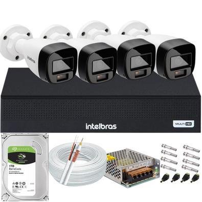 Kit 4 Cameras Segurança Intelbras Vhd 3220b + Com Audio Full Color 1080p Dvr Mhdx 3004c 1TB