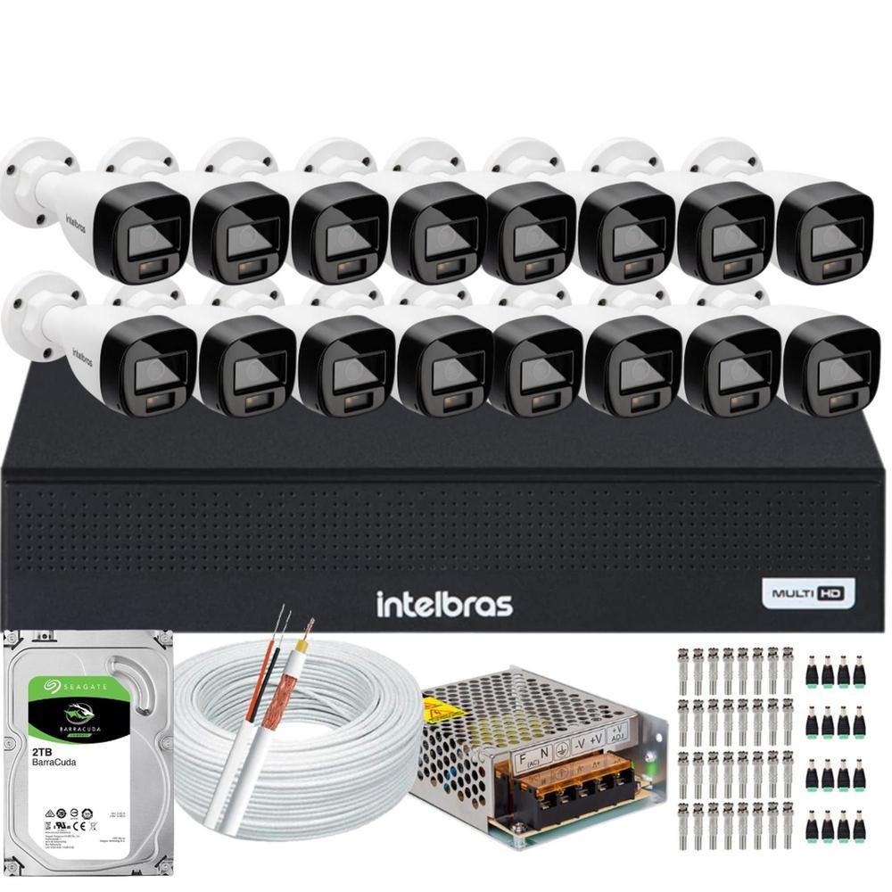 Imagem 1 de 5 do produto Kit Intelbras 16 Cameras Segurança  Vhd 3220b+ Microfone Audio Full Color 1080p Dvr 3116c 2TB