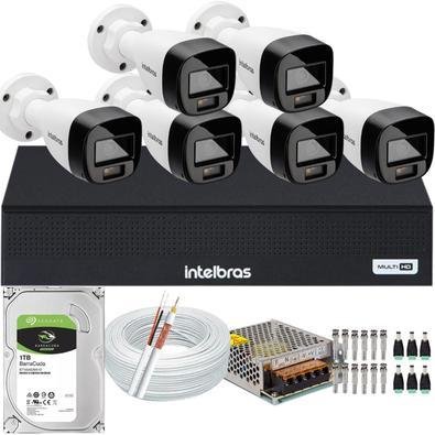 Kit Intelbras 6 Cameras Segurança Vhd 3220b+ Microfone Audio Full Color 1080p Dvr 3008c 1TB