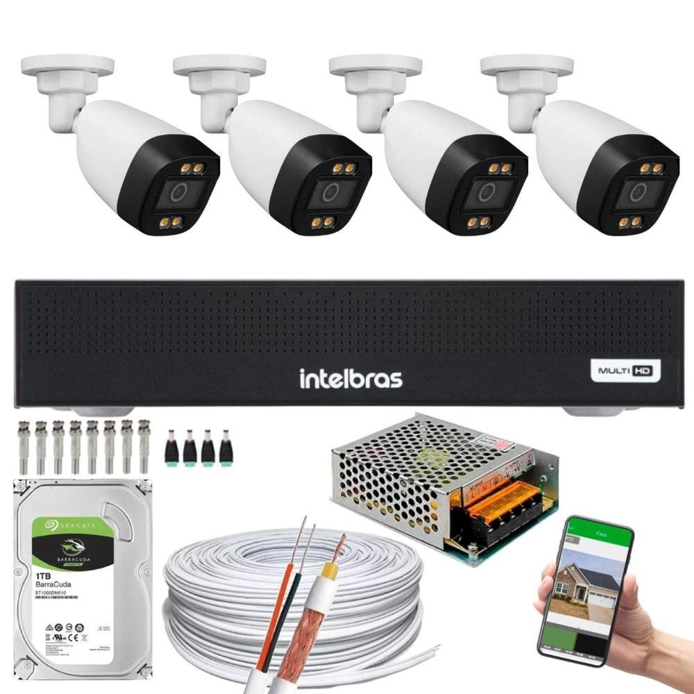 Kit 4 Câmeras Segurança Fullcolor Visão Noturna Colorida 1080p 2.8mm Dvr Intelbras 1TB