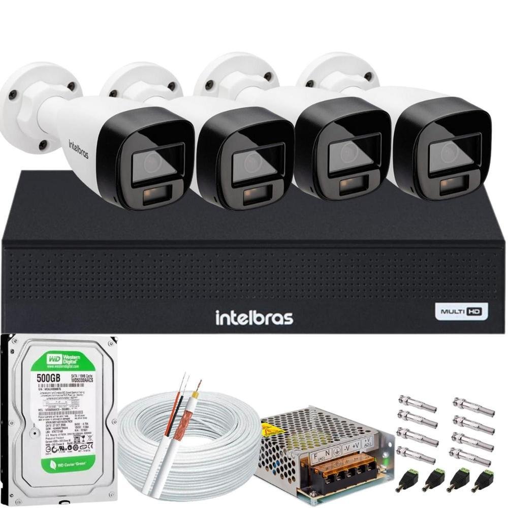 Kit Intelbras 6 Cameras Segurança Vhd 3220b+ Microfone Audio Full Color 1080p Dvr 3008c 500gb