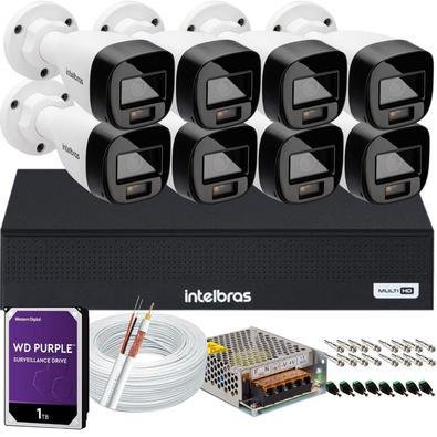 Kit Intelbras 8 Cameras Segurança Vhd 3220b+ Microfone Audio Full Color 1080p Dvr 3008c 1TB Purple