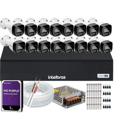 Kit Intelbras 16 Cameras Segurança Vhd 3220b+ Microfone Audio Full Color 1080p Dvr 3116c 1TB Purple