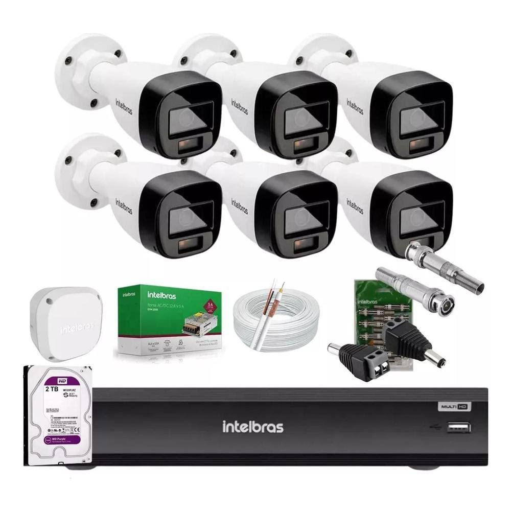 Kit Intelbras 6 Cameras Segurança Vhd 3220b+ Microfone Audio Full Color Dvr Imhdx 3008 2TB Purple