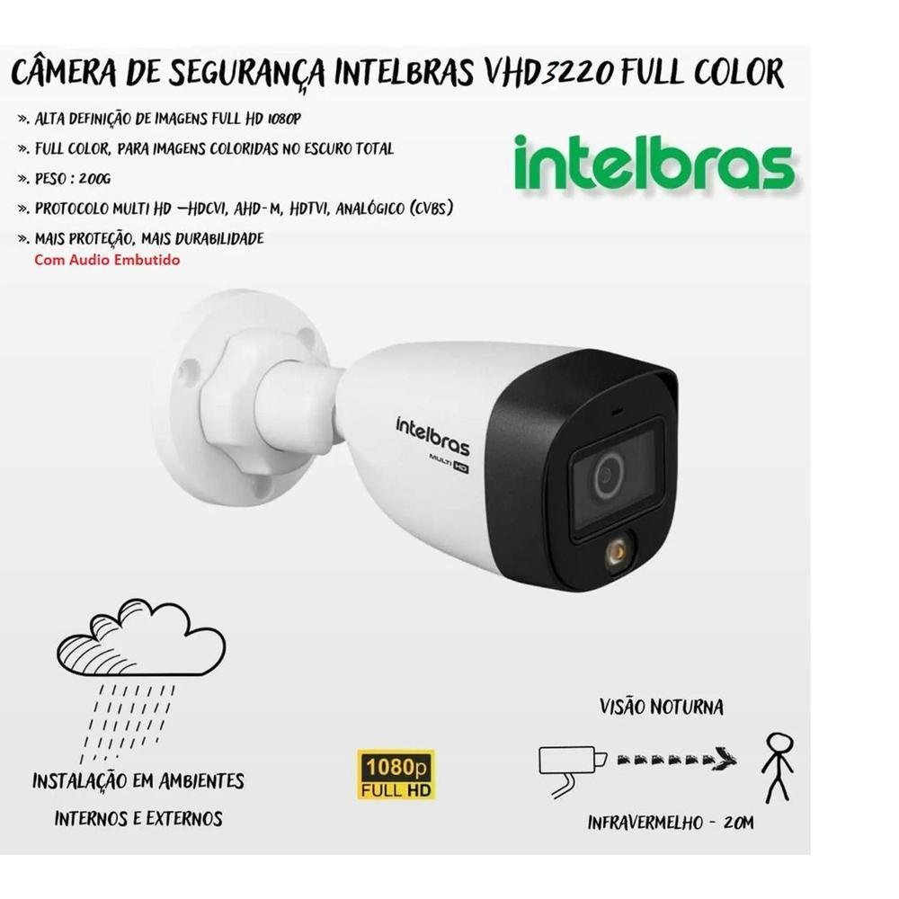 Kit Intelbras 6 Cameras Segurança Vhd 3220b+ Microfone Audio Full Color Dvr Imhdx 3008 2TB Purple