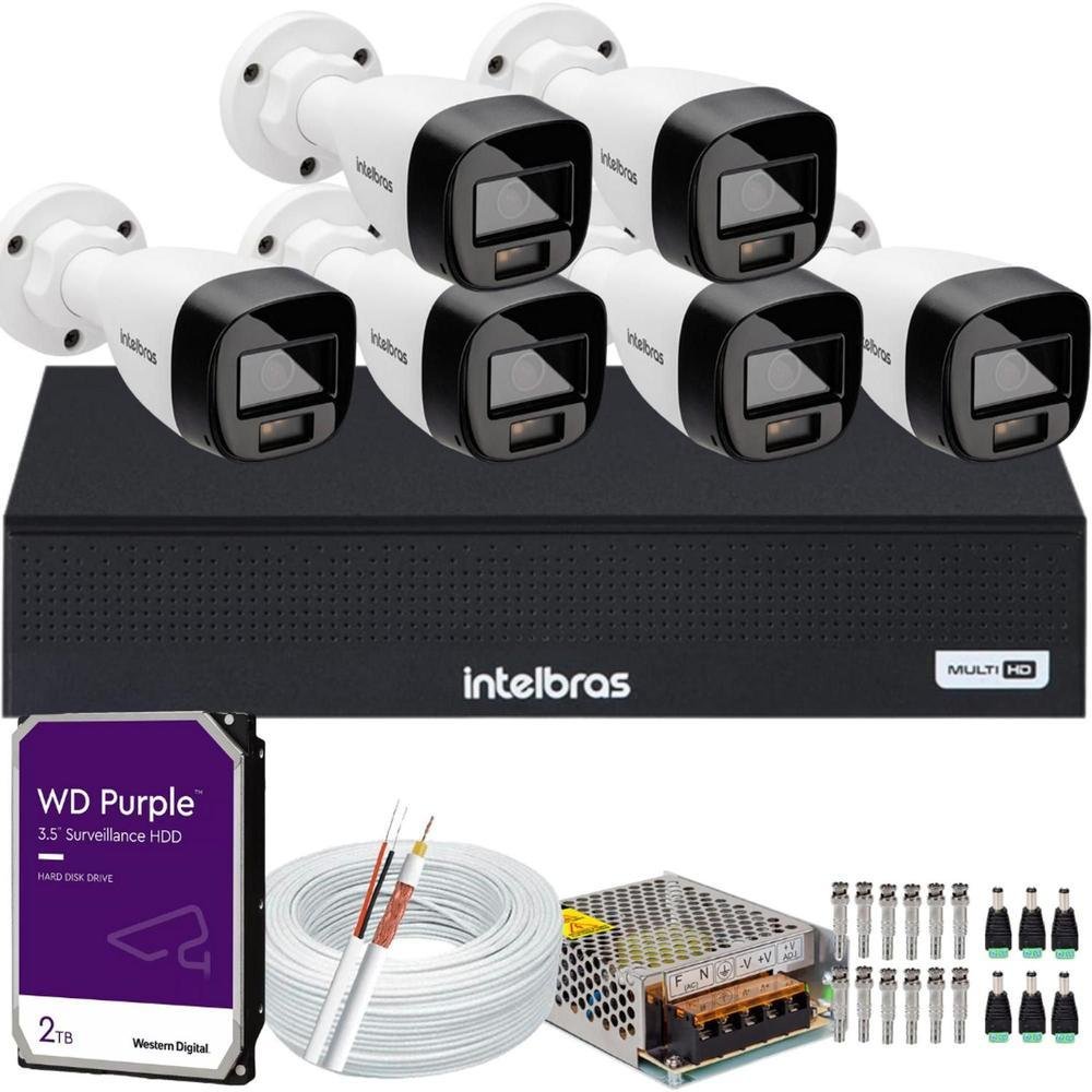 Kit Intelbras 8 Cameras Segurança Vhd 3220b+ Microfone Audio Full Color 1080p Dvr 3008c 2TB Purple