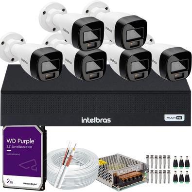 Kit Intelbras 6 Cameras Segurança Vhd 3220b+ Microfone Audio Full Color 1080p Dvr 3008c 2TB Purple