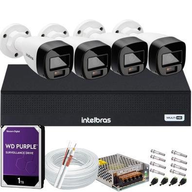 Kit 4 Cameras Segurança Intelbras Vhd 3220b + C/ Audio Full Color 1080p Dvr Mhdx 3004c 1TB Purple
