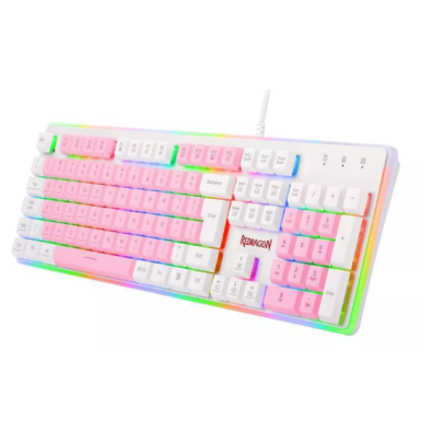 Teclado Gamer Com Fio Membrana Redragon K509wp-RGB Dyaus 2 Cor Branco Com Rosa
