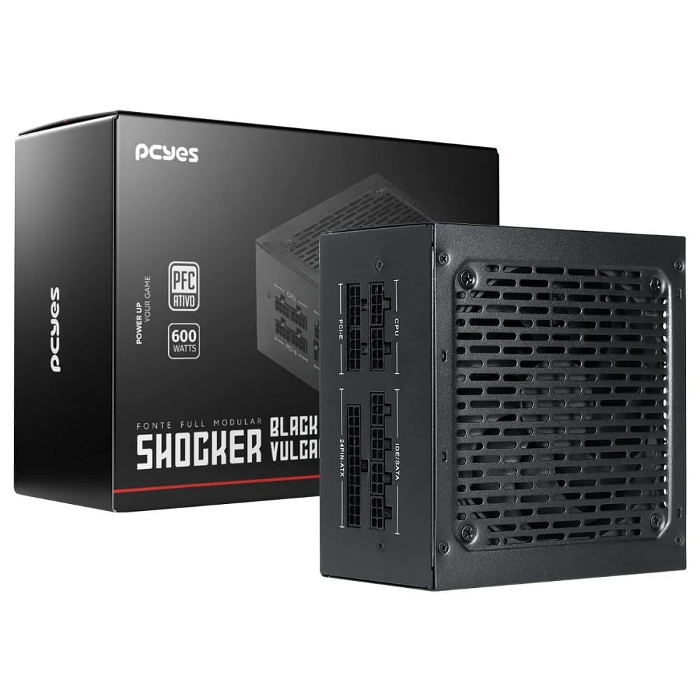 Fonte De Alimentação Gamer PCyes Shocker Full Modular 600w 80 Plus White - Black Vulcan