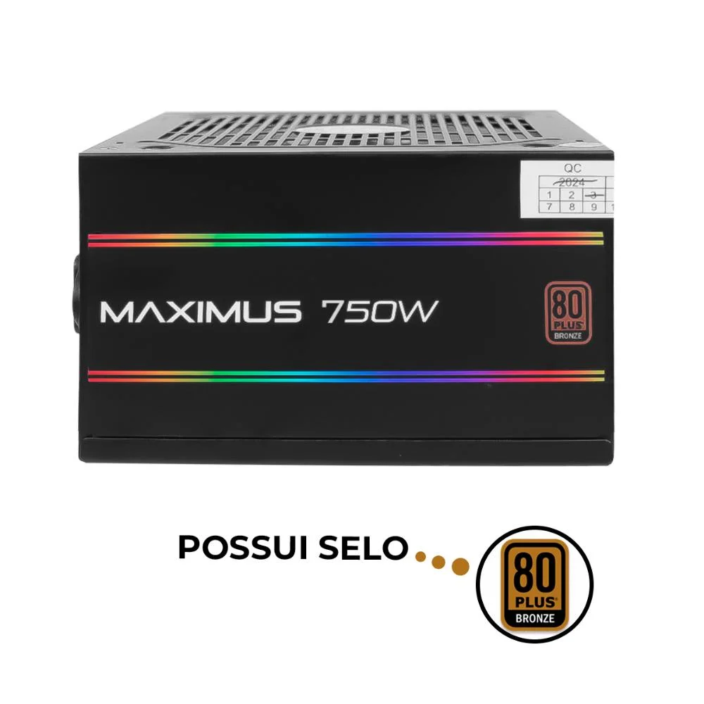 Imagem 5 de 5 do produto Fonte Gamer  Alimentação PC 750w Silencioso 80 Plus Pfc