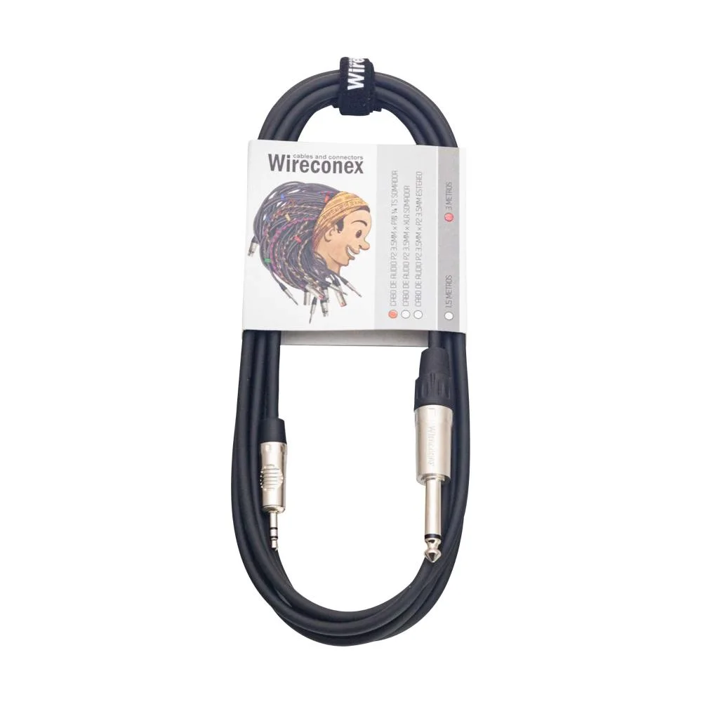 Imagem 2 de 3 do produto Cabo De Audio P2 P10 3 Metros P2ts 03 Wireconex [f108]