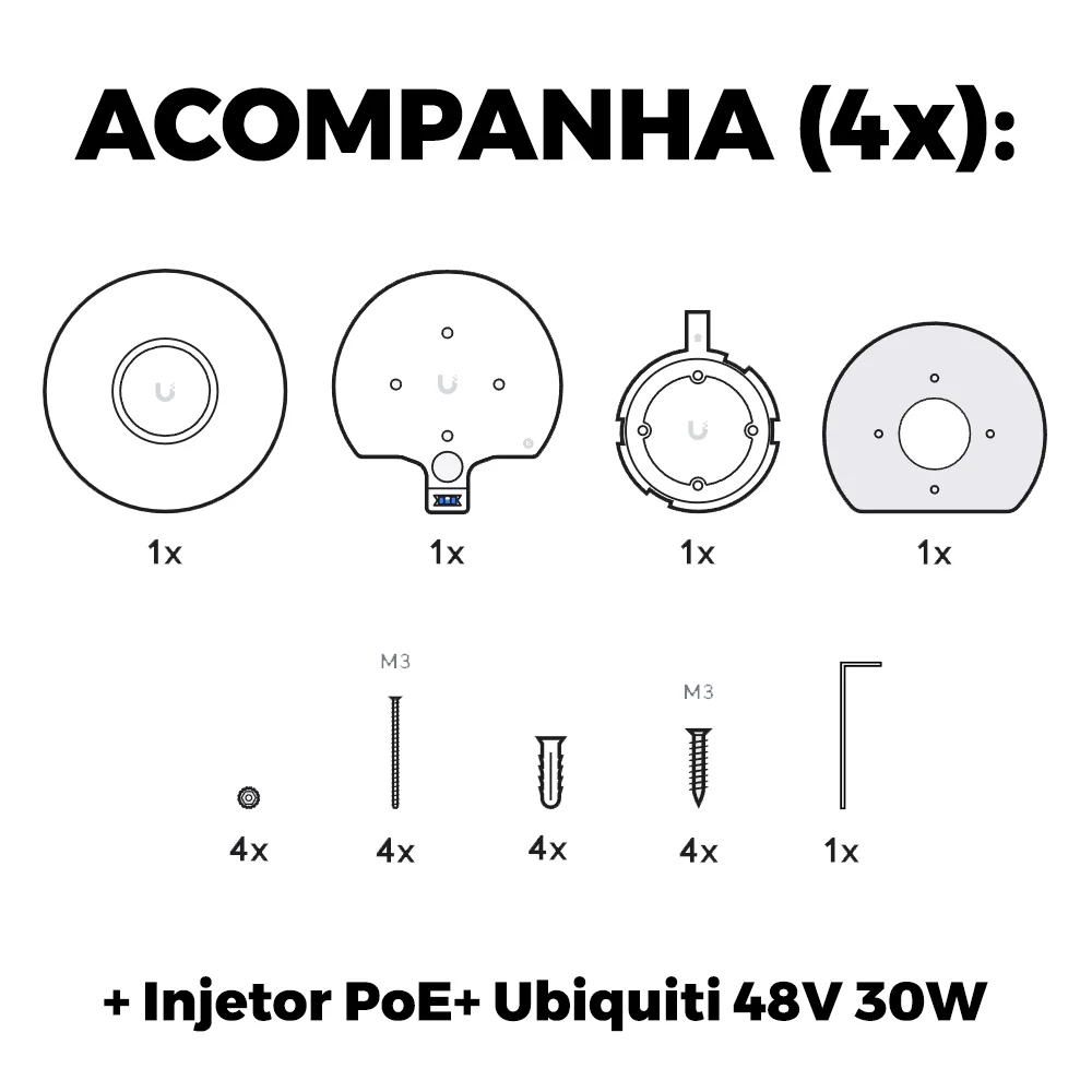 Imagem 4 de 5 do produto 4 Roteadores Wi-fi 6 Access Point 3.0 Gbps + 4 Injetores Poe+ | 4 U6+ Ubiquiti Com 4 Fontes 48v 30w