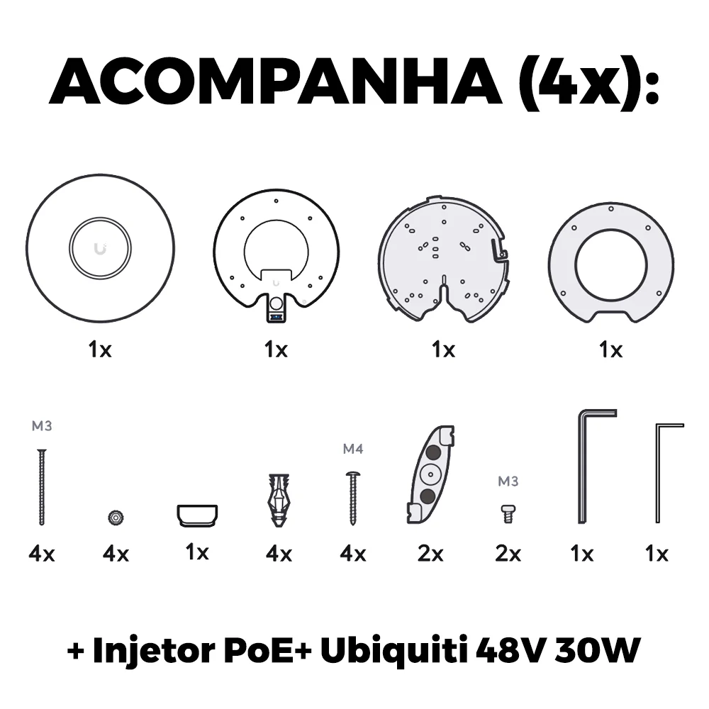 4 Roteadores Wifi 6 Access Point 5.3 Gbps + 4 Injetores Poe+ | 4 U6 Pro Ubiquiti Com 4 Fontes 48v 30w