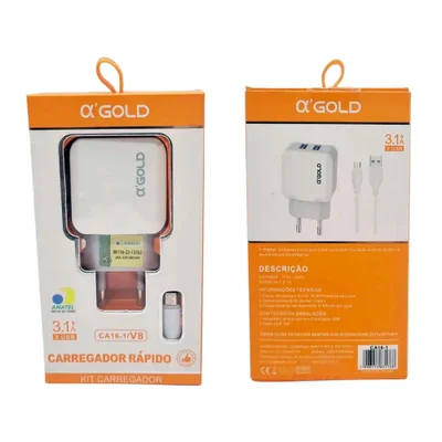 Kit Carregador Fonte 2 Usb + Cabo Tipo C 3.1a Ca35-3 - Gold