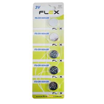 Bateria Flex, Tipo Botão Cr-1620, Cartela Com 5 Peças -  Fx-cr1620