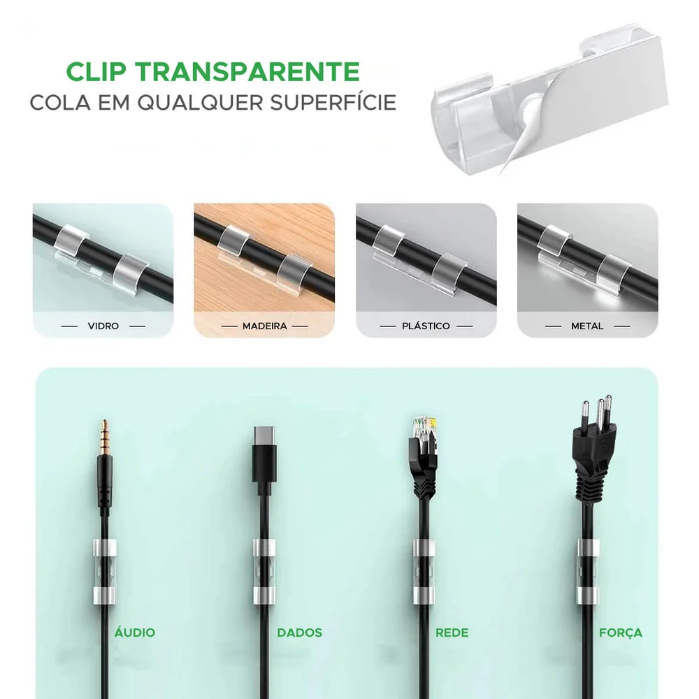 Imagem 2 de 5 do produto 20 Clips Gerenciamento De Cabos Clips Organizador C/ Adesivo